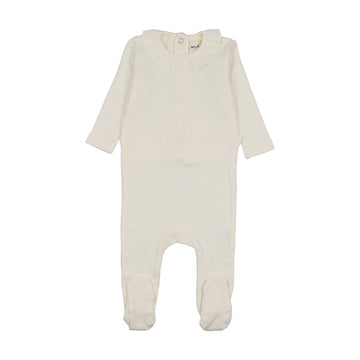 Mema Knits Rib Ruffle Collar Footie - Ivory
