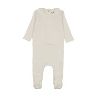 Mema Knits Rib Ruffle Collar Footie - Ivory