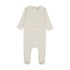 Mema Knits Rib Ruffle Collar Footie - Ivory