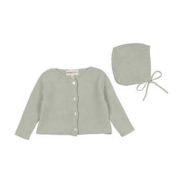 Mema Knits Mint Green Knit Cardigan + Bonnet (351)