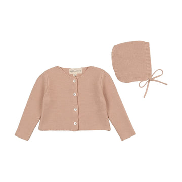 Mema Knits Peach Dust Knit Cardigan + Bonnet (351)