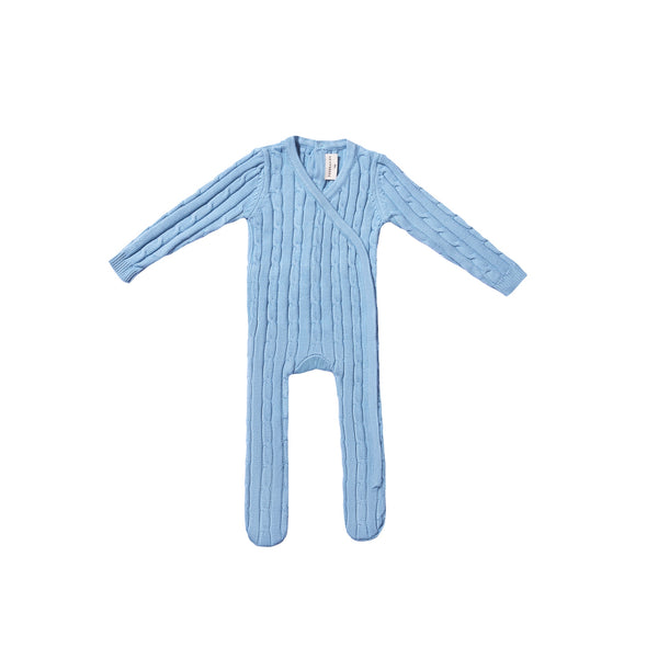 Zeebra Kids Dusty Blue Cable Knit Wrap Footie