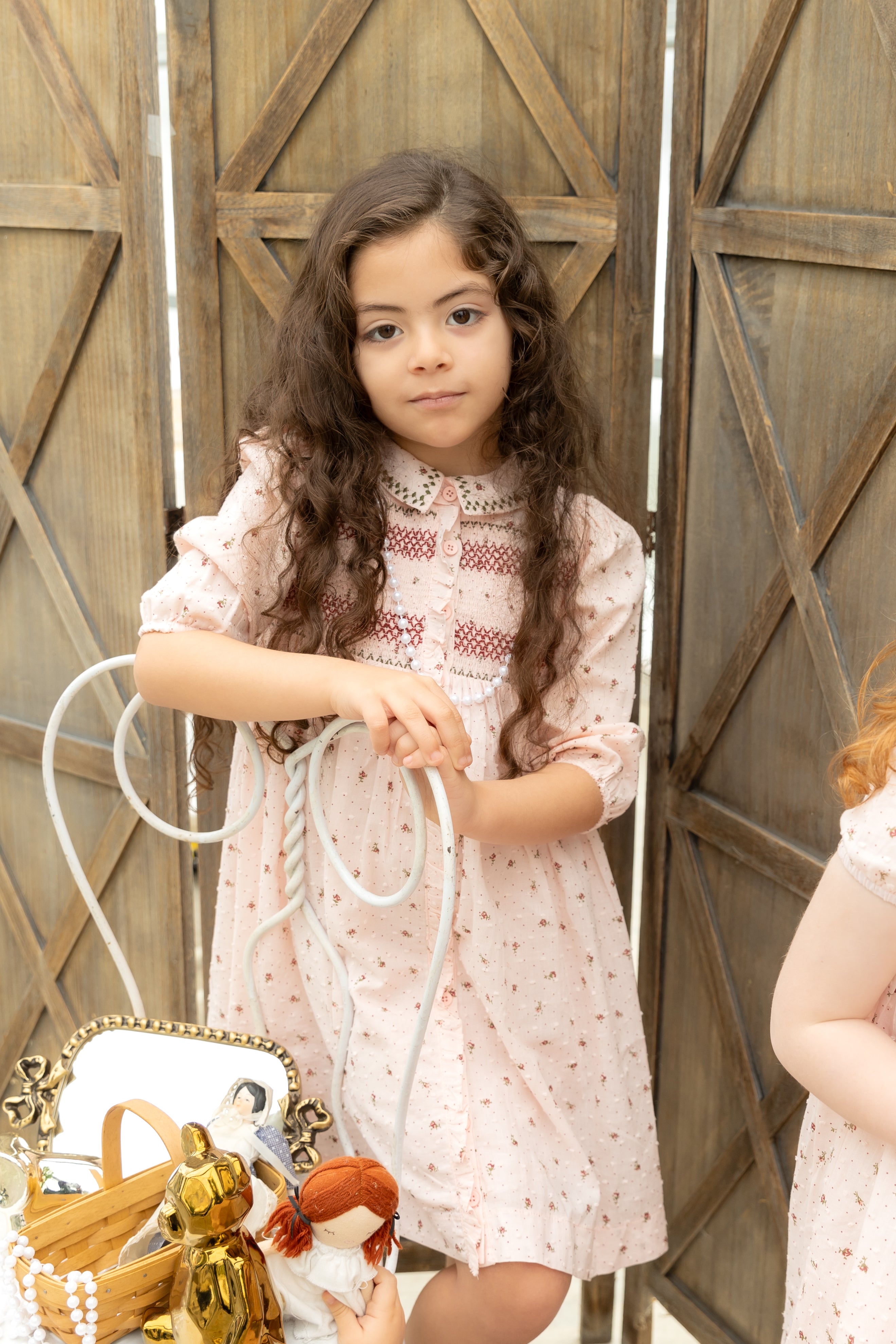Nounelle Smocked Pink Dress 3/4 Sleeve Nounelle Smocked Pink Dress 3/4 Sleeve