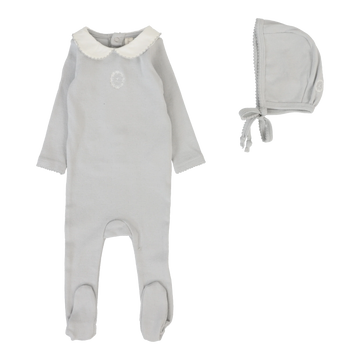Lilette by Lil Legs Pale Blue Lilette Emblem Embroidered Footie Set