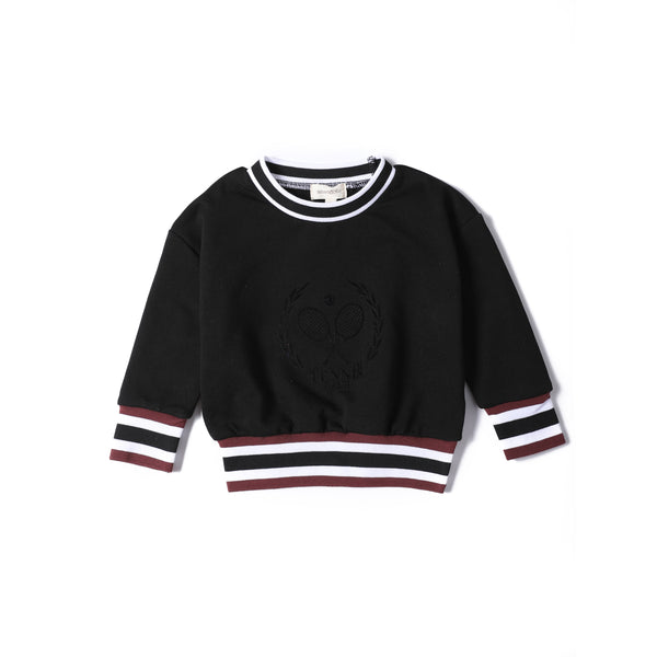 Anecdote Black Tennis Large Flocked Round Neck Sweatshirt