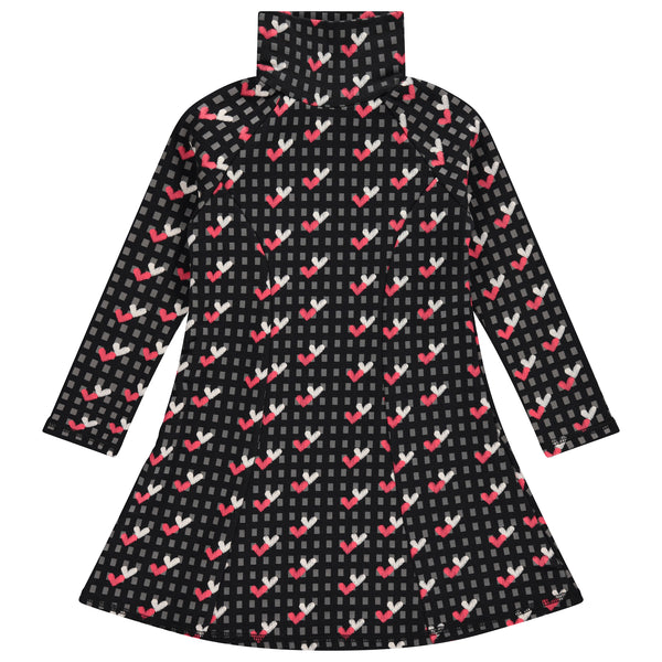 Jaybee Black Print Turtleneck Swing Dress