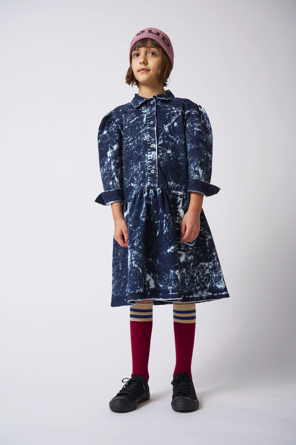 Loud Apparel Blue Stained Dress Mutton Sleeves