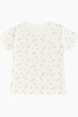 Tun Tun Pointelle Short Sleeve Top Natural Flowers