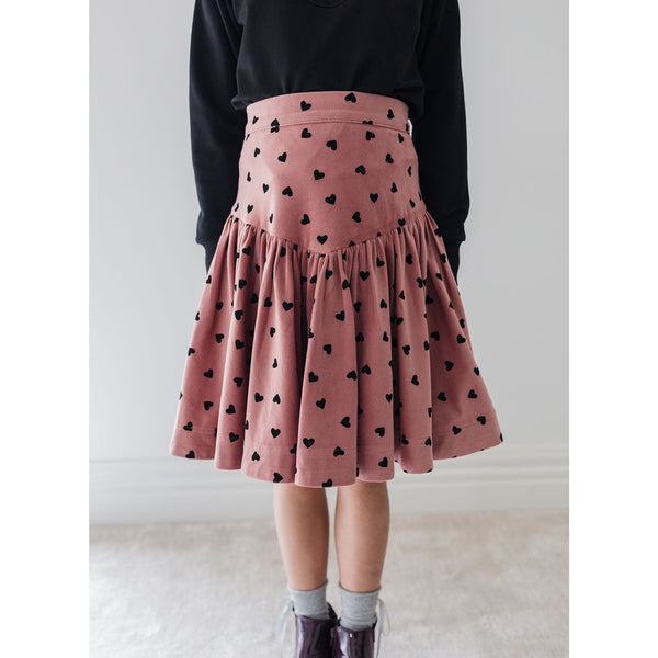 Steph Berry / Black Flocked Heart Cord Skirt
