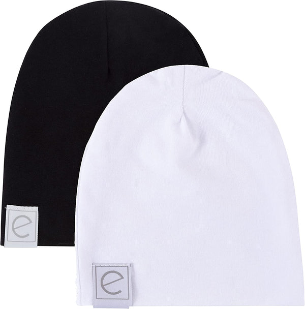 Ely's & Co White & Black 2 Pack Jersey Cotton Beanie Hat Set