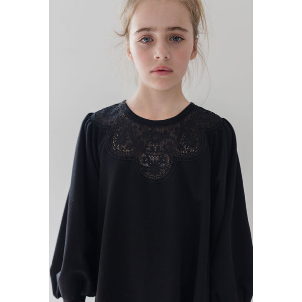 Steph Black Crochet Yoke Sweat Dress (8204D)