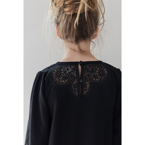 Steph Black Crochet Yoke Sweat Dress (8204D)