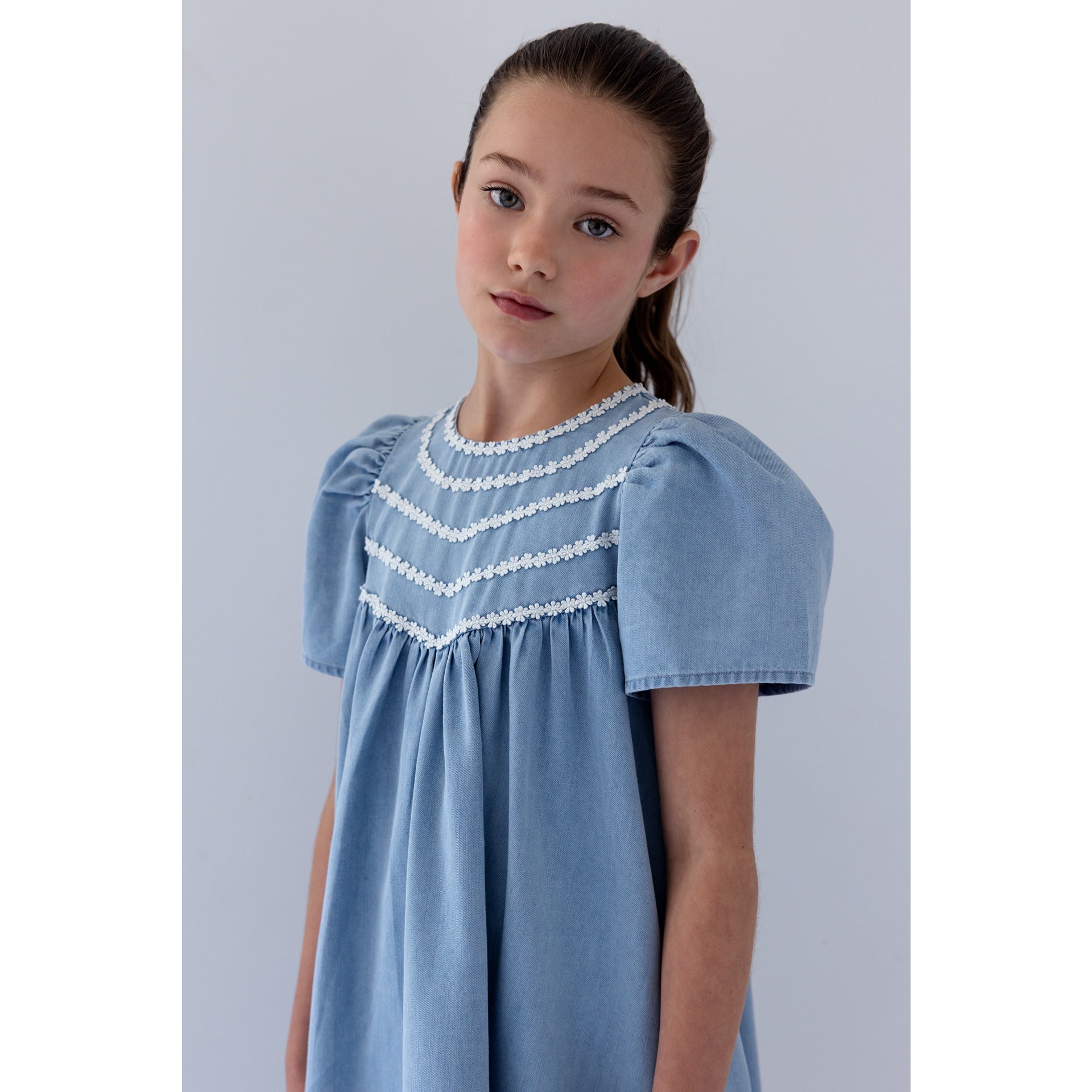 Steph Light Chambray Daisy Chain Dress (8211D) | Buttons Bebe