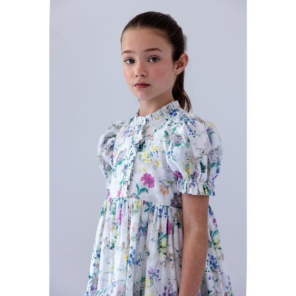 Steph Elbow Slv Garden Print Voile Dress (8214D ELBOW)