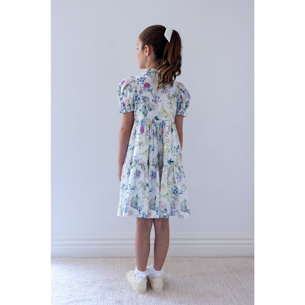 Steph Elbow Slv Garden Print Voile Dress (8214D ELBOW)
