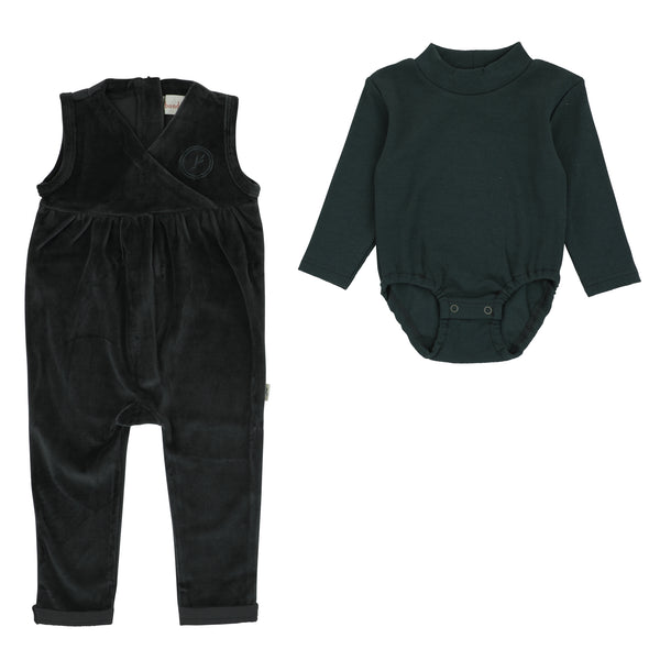 Bondoux Logo Velour Green Grey Overall 2pcs Set