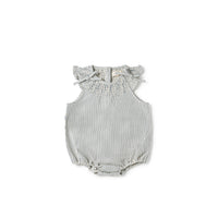 Birnham On The Sea Smocked Romper Denim Blue Stripe