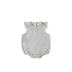 Birnham On The Sea Smocked Romper Denim Blue Stripe