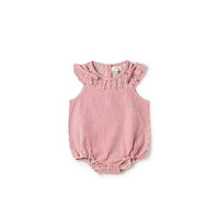 Birnham On The Sea Smocked Romper Denim Pink Stripe