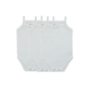 Noggi White Pointelle Three Pack Baby Girl Undershirts- FINAL SALE