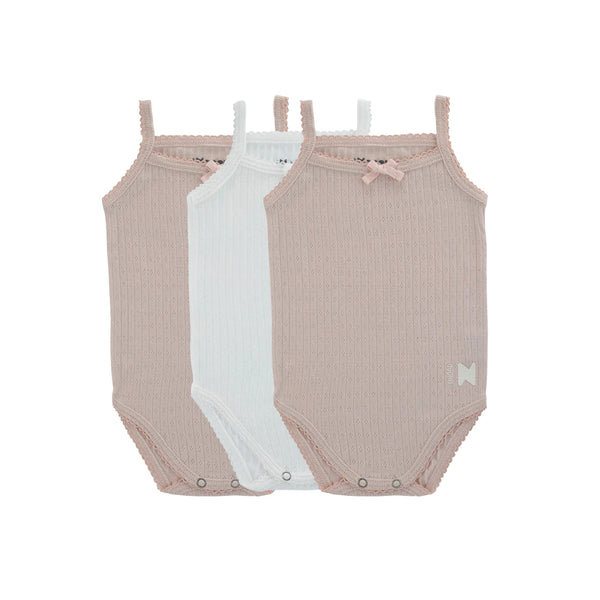 Noggi Mauve & White Pointelle Three Pack Baby Girl Undershirts- FINAL SALE