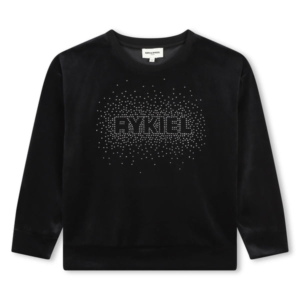 Sonia Rykiel Black Mini Me Sweatshirt Rhinestones Logo