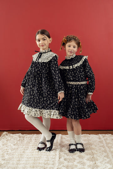 Teela Black & White Floral Ruffle Skirt