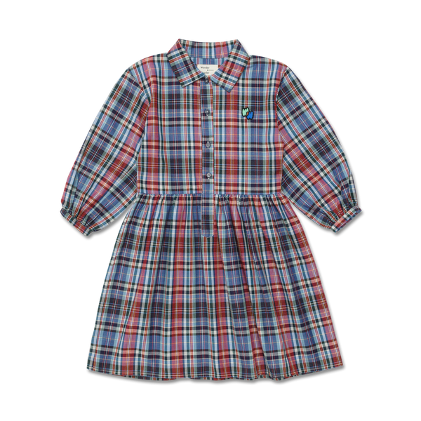 Wander + Wonder Blue Multi Plaid Peasant Dress