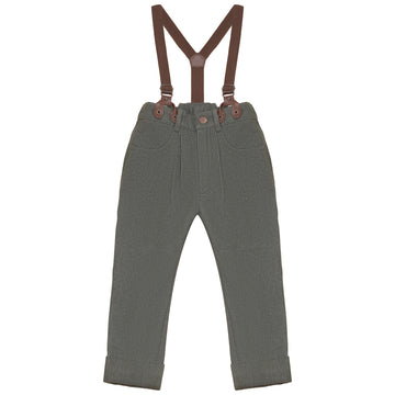 Calla Lili Boy Denim Pants With Suspenders - Green