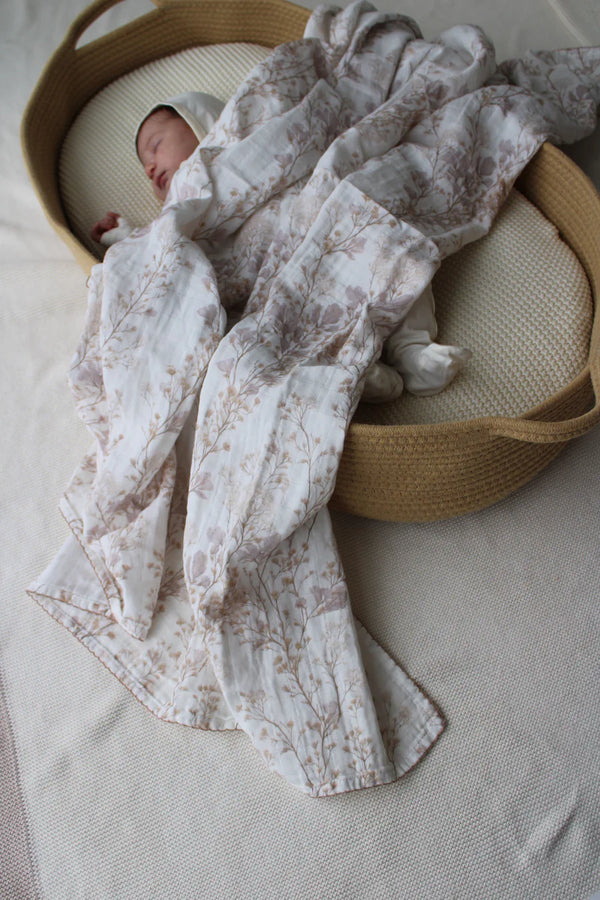 Little Threads The Label Delicate Neutral Branches Muslin Blanket