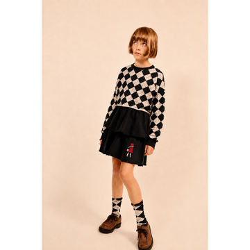 Little Parni Casual Cropped Argyle Sweatshirt - Black [K706]