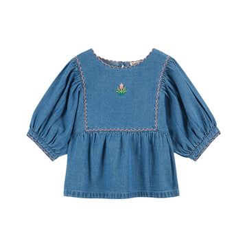 Emile Et Ida Denim Embroidered Blouse (AD031) - Denim Light