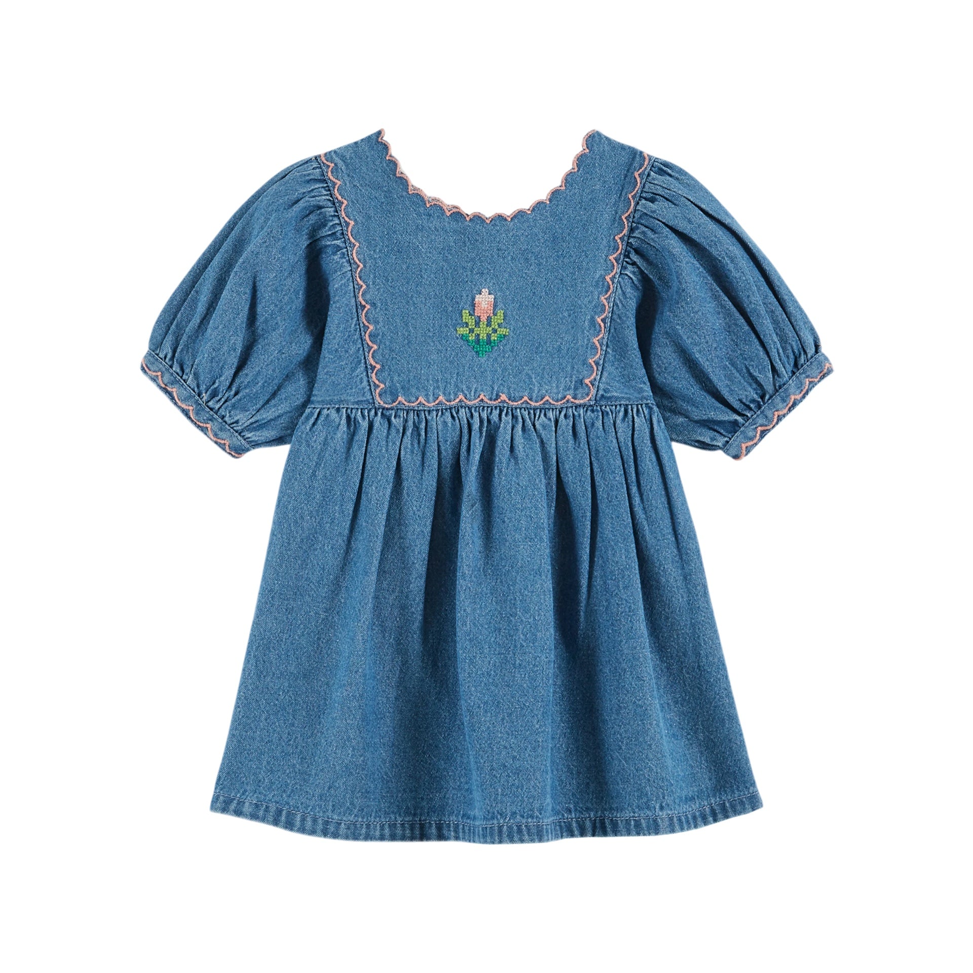 Emile Et Ida Embroidered Baby Dress (AD071) - Denim Light