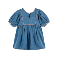 Emile Et Ida Embroidered Baby Dress (AD071) - Denim Light