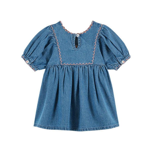 Emile Et Ida Embroidered Baby Dress (AD071) - Denim Light