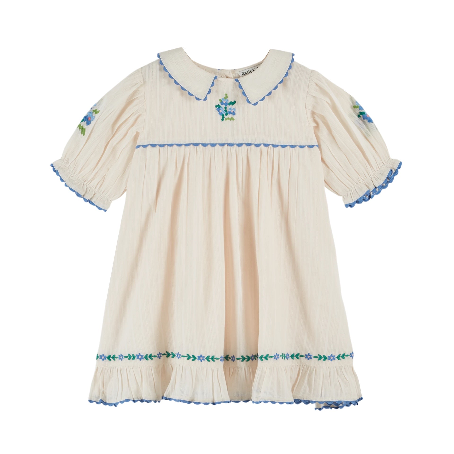 Emile Et Ida Embroidered Dress (AD074) - Creme | Buttons Bebe Emile Et Ida Embroidered Dress (AD074) - Creme | Buttons Bebe