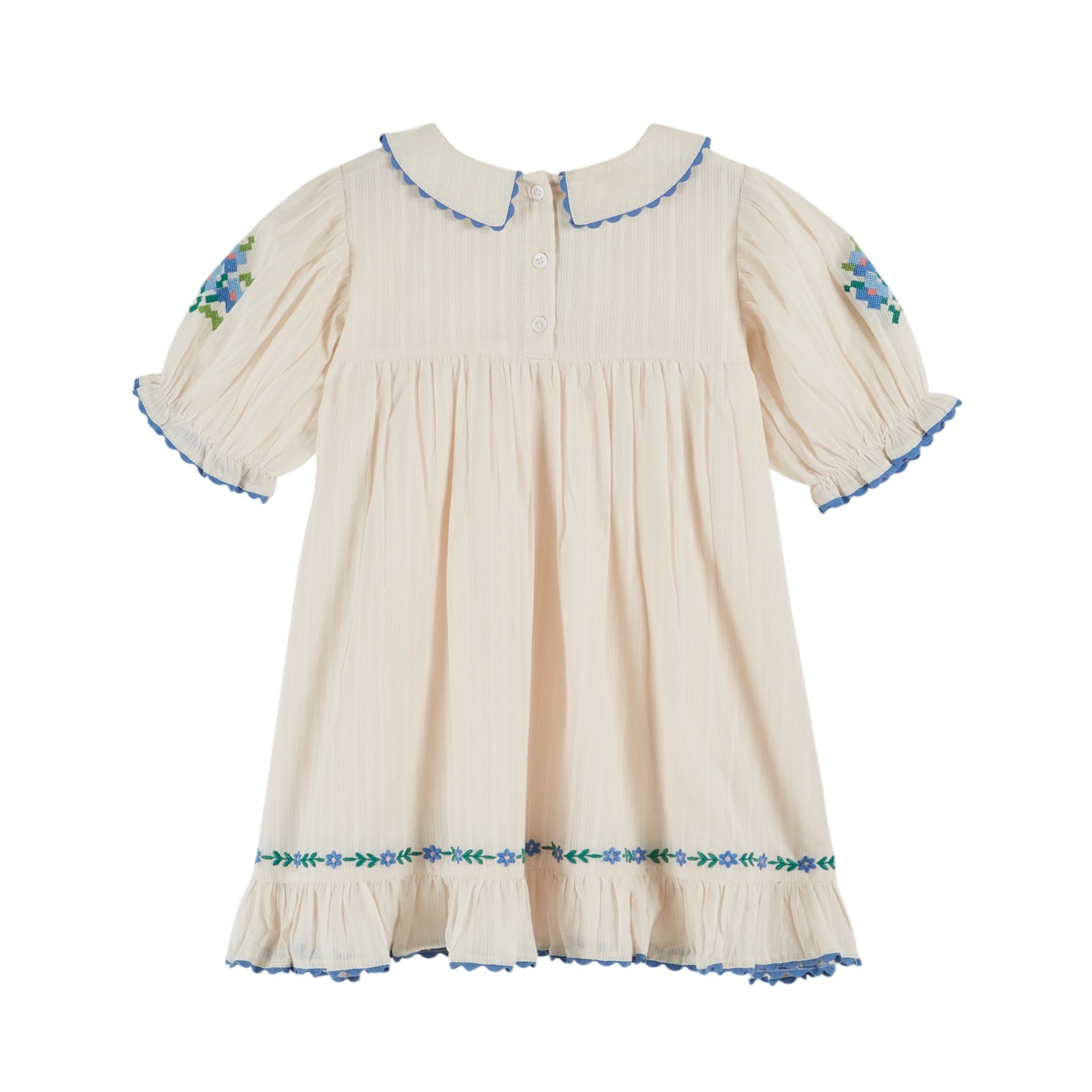 Emile Et Ida Embroidered Dress (AD074) - Creme | Buttons Bebe Emile Et Ida Embroidered Dress (AD074) - Creme | Buttons Bebe
