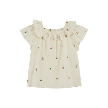 Emile Et Ida All Over Embroidered Blouse 100% Cotton Made In India (AD138) - Creme