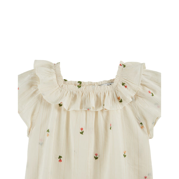 Emile Et Ida All Over Embroidered Blouse 100% Cotton Made In India (AD138) - Creme