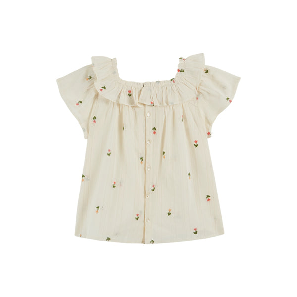 Emile Et Ida All Over Embroidered Blouse 100% Cotton Made In India (AD138) - Creme
