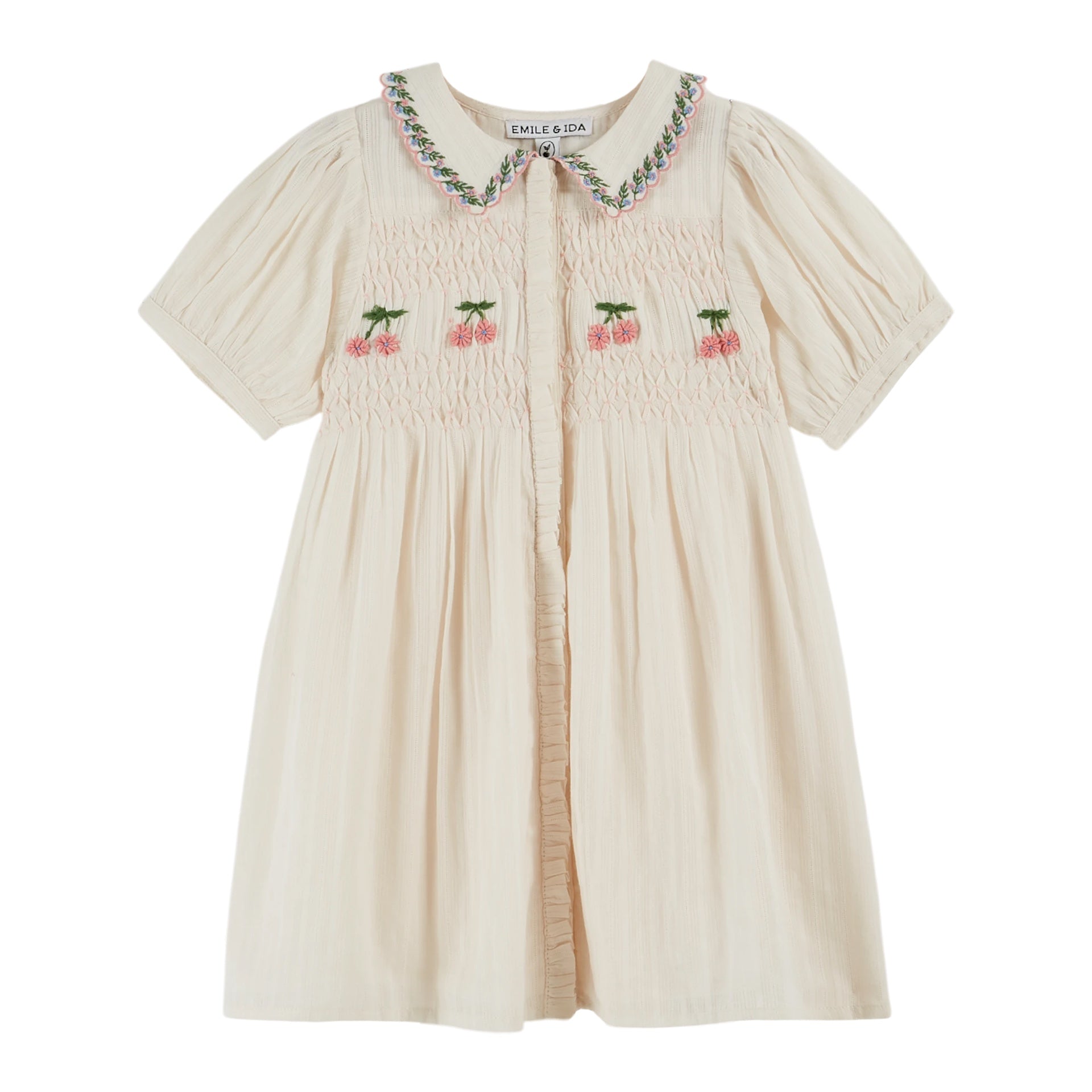 Emile Et Ida Smocked Hand Embroidered Dress (AD156) - Creme Emile Et Ida Smocked Hand Embroidered Dress (AD156) - Creme