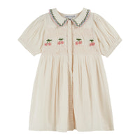 Emile Et Ida Smocked Hand Embroidered Dress (AD156) - Creme