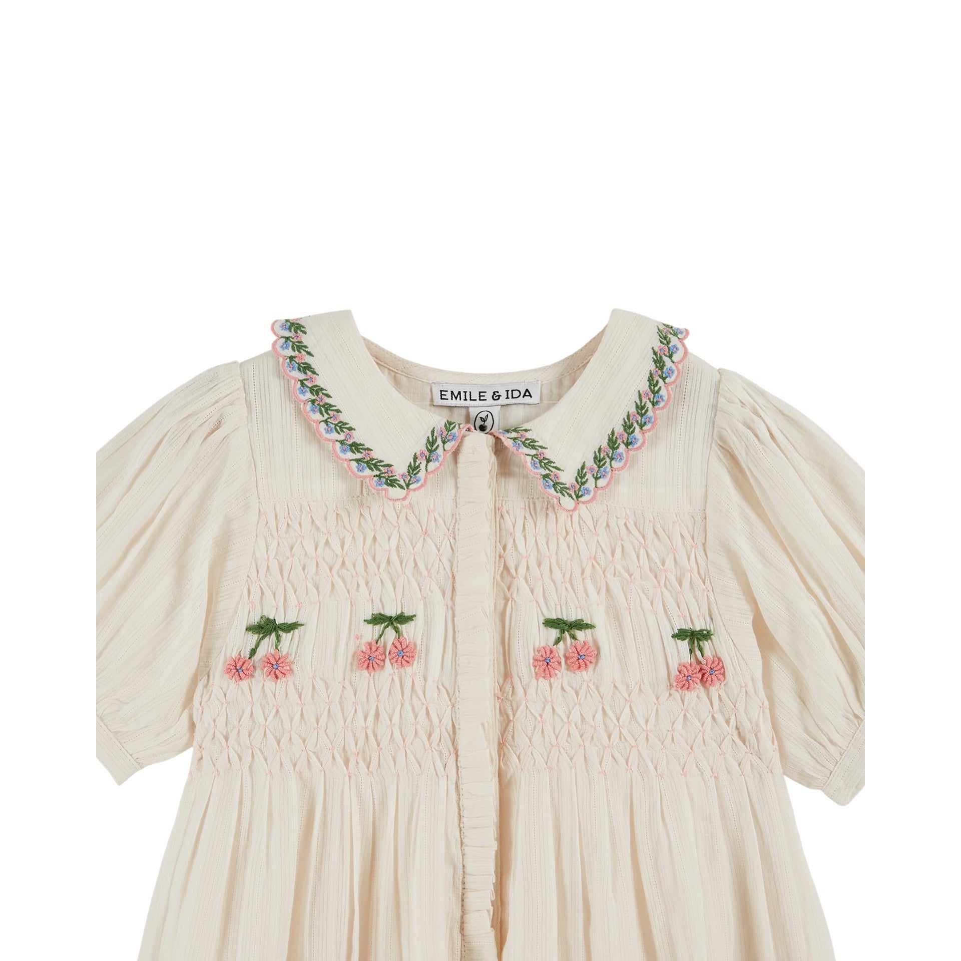 Emile Et Ida Smocked Hand Embroidered Dress (AD156) - Creme Emile Et Ida Smocked Hand Embroidered Dress (AD156) - Creme