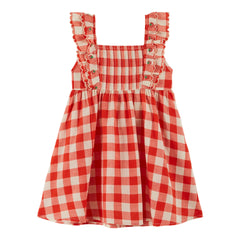 Emile Et Ida Checked Embroidered Dress (AD189) - Vichy Rouge
