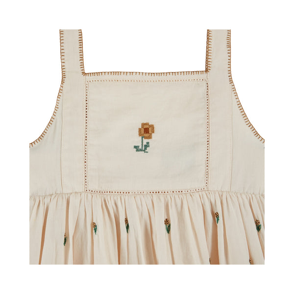 Emile Et Ida All Over Hand-Embroidery Dress 100% Cotton Made In India (AD195) - Creme