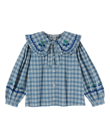 Emile et Ida Checked Large Collar Blouse - Carreaux Celestine