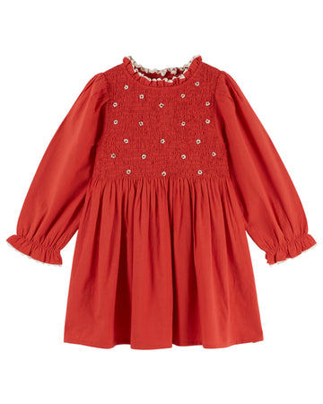 Emile et Ida Embroidered Smocked Dress - Griotte