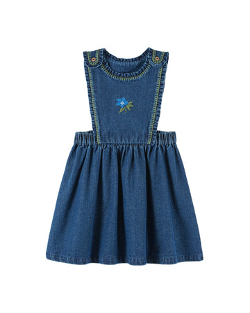 Emile et Ida Denim Embroidered Apron Dress - Denim
