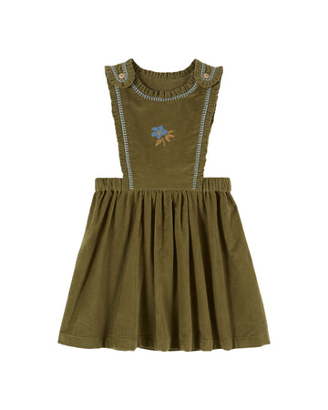 Emile et Ida Velvet Embroidered Apron Dress - Pistache