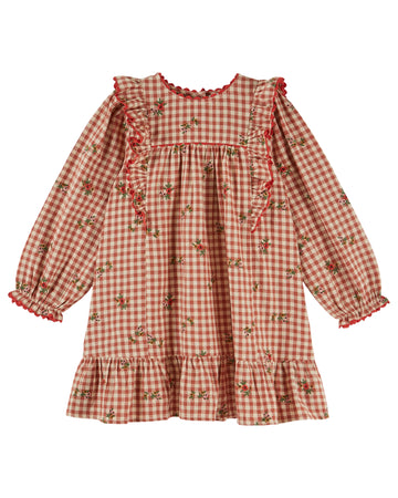 Emile et Ida Embroidered Flounce Gingham Dress - Vichy Broderie